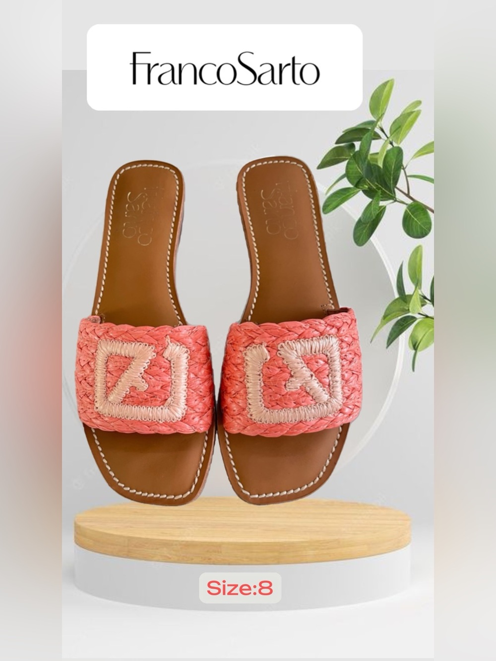 Franco Sarto Tina 5 Slide Sandals Color RETRO Red Raffia Size:8